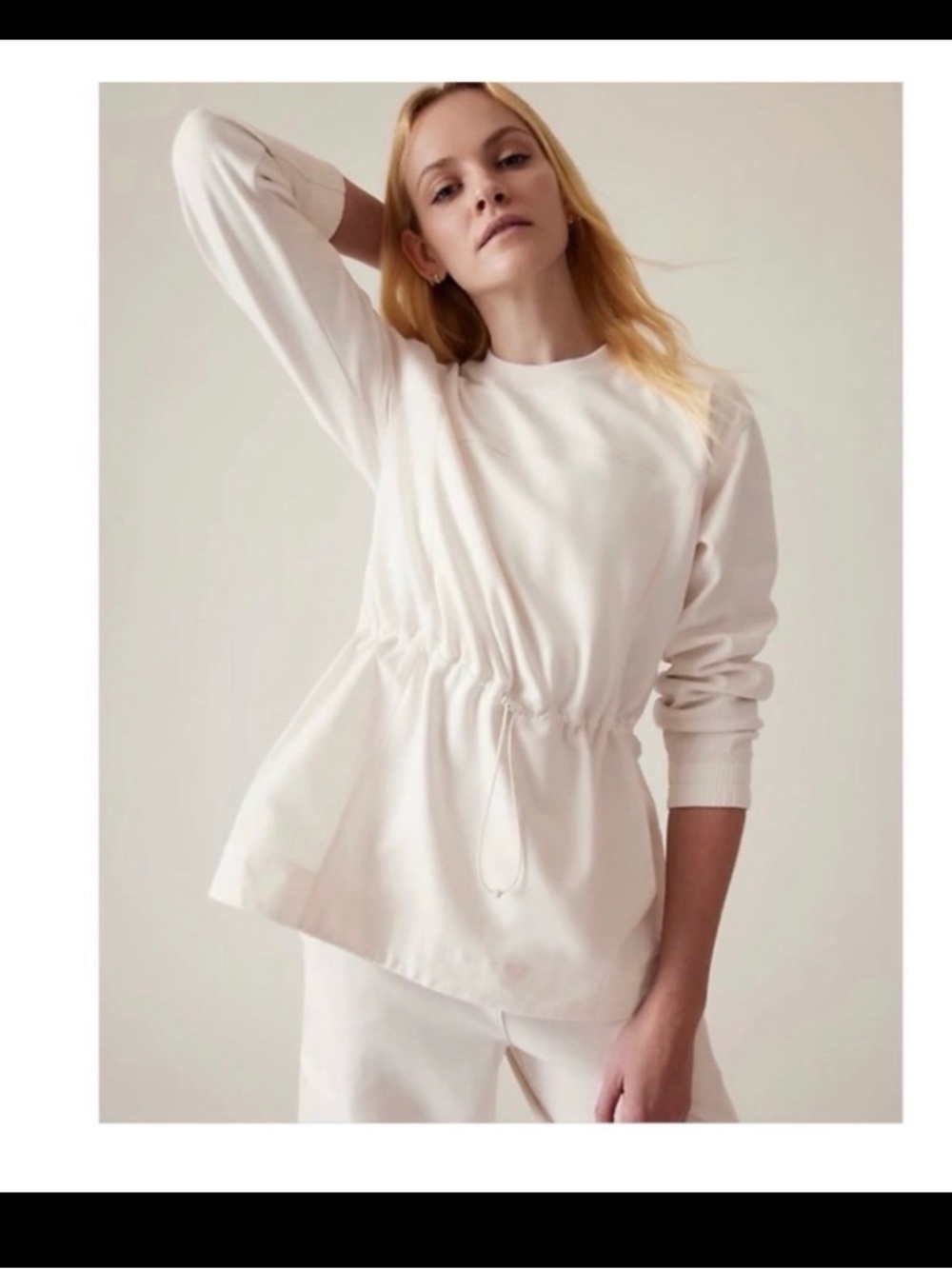 NWT Athleta Cream Drawstring Waist Long-Sleeve Top